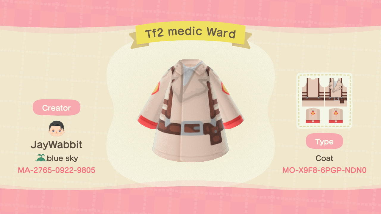 Animal Crossing Design Code: MO-X9F8-6PGP-NDN0 Tf2 medic (red)