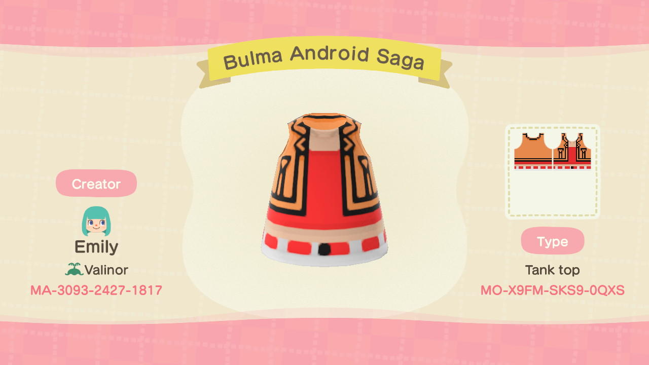 Animal Crossing Design Code: MO-X9FM-SKS9-0QXS Bulma Android Saga