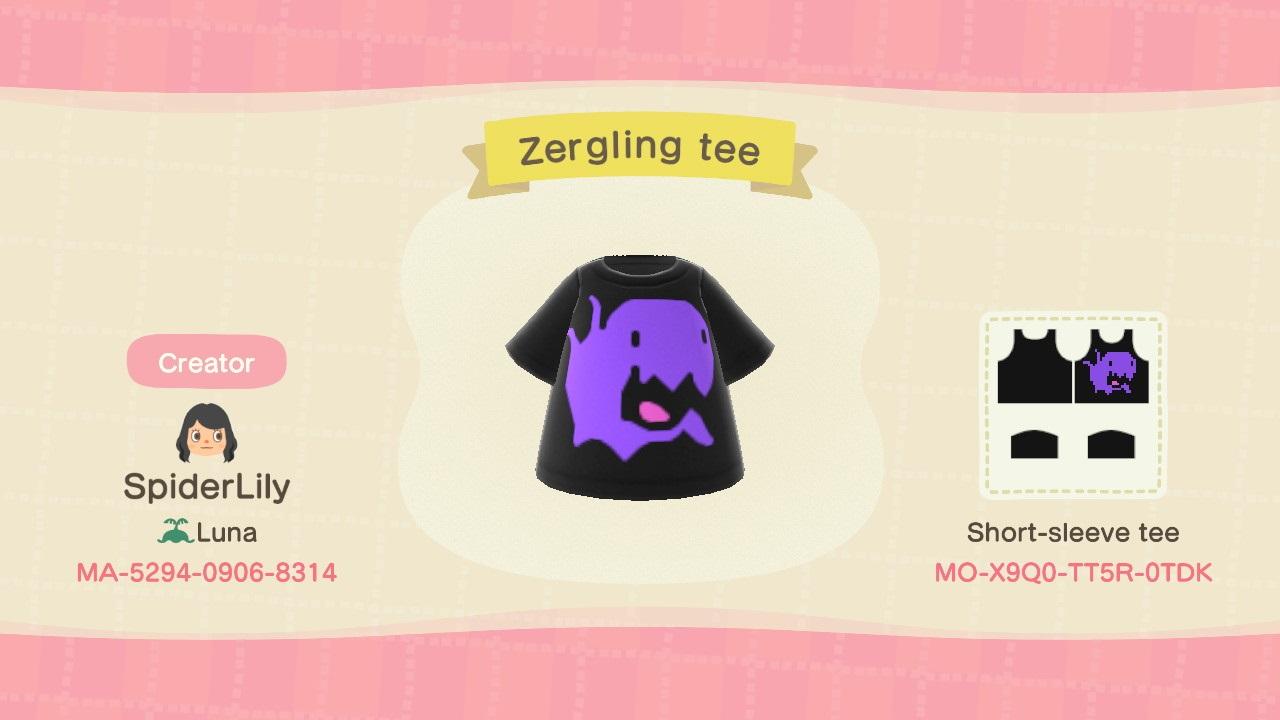 Animal Crossing Design Code: MO-X9Q0-TT5R-0TDK Zergling Tee