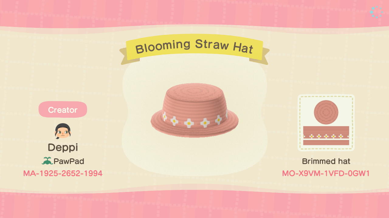 Animal Crossing Design Code: MO-X9VM-1VFD-0GW1 Blooming Straw Hat
