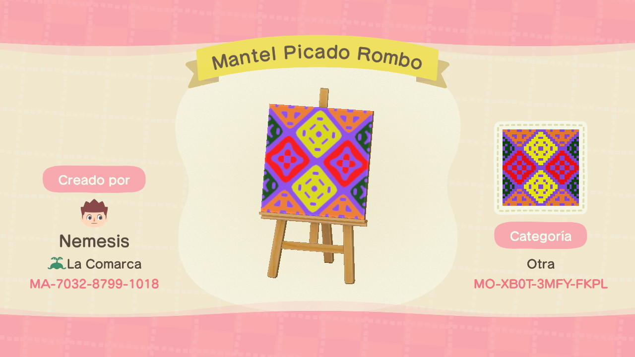 Animal Crossing Design Code: MO-XB0T-3MFY-FKPL Mantel Picado Rombo