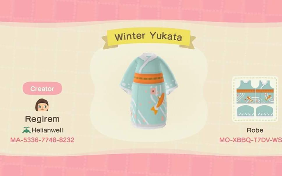 Animal Crossing Design Code: MO-XBBQ-T7DV-WSHX Winter Yukata