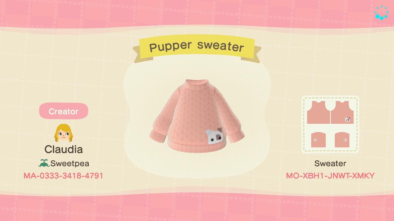 Animal Crossing Design Code: MO-XBH1-JNWT-XMKY Pupper Sweater
