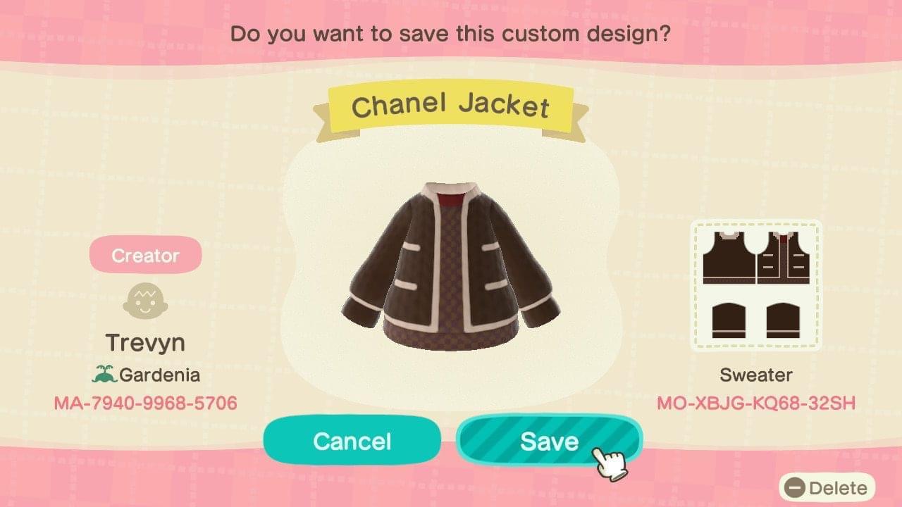 Animal Crossing Design Code: MO-XBJG-KQ68-32SH Chanel Jacket