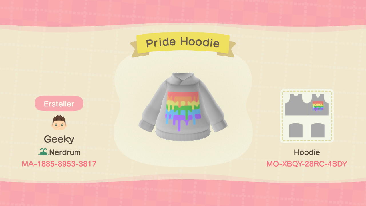 Animal Crossing Design Code: MO-XBQY-28RC-4SDY Pride Hoodie