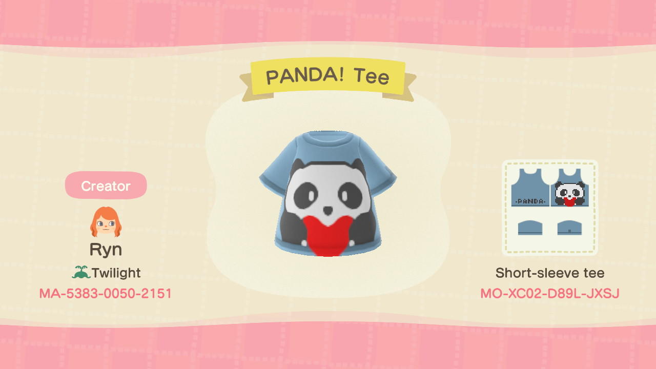 Animal Crossing Design Code: MO-XC02-DB9L-JXSJ PANDA! Tee