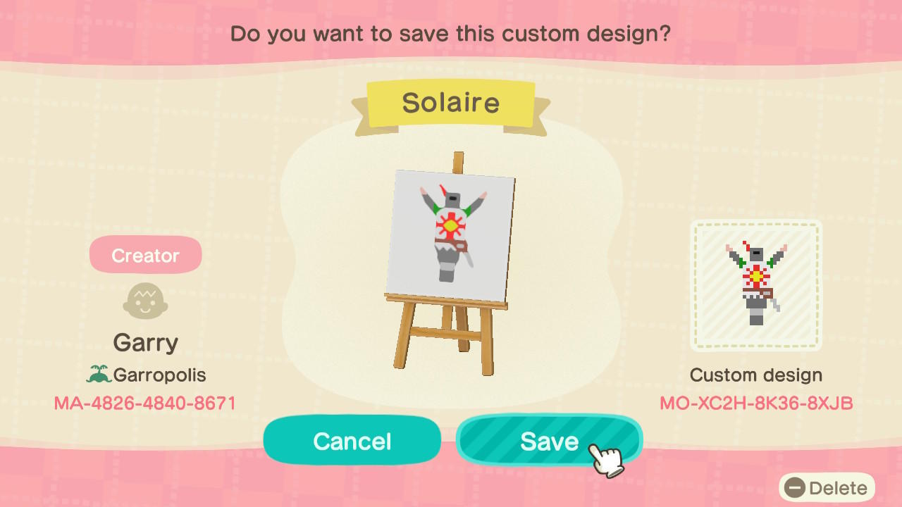 Animal Crossing Design Code: MO-XC2H-8K36-8XJB Solaire