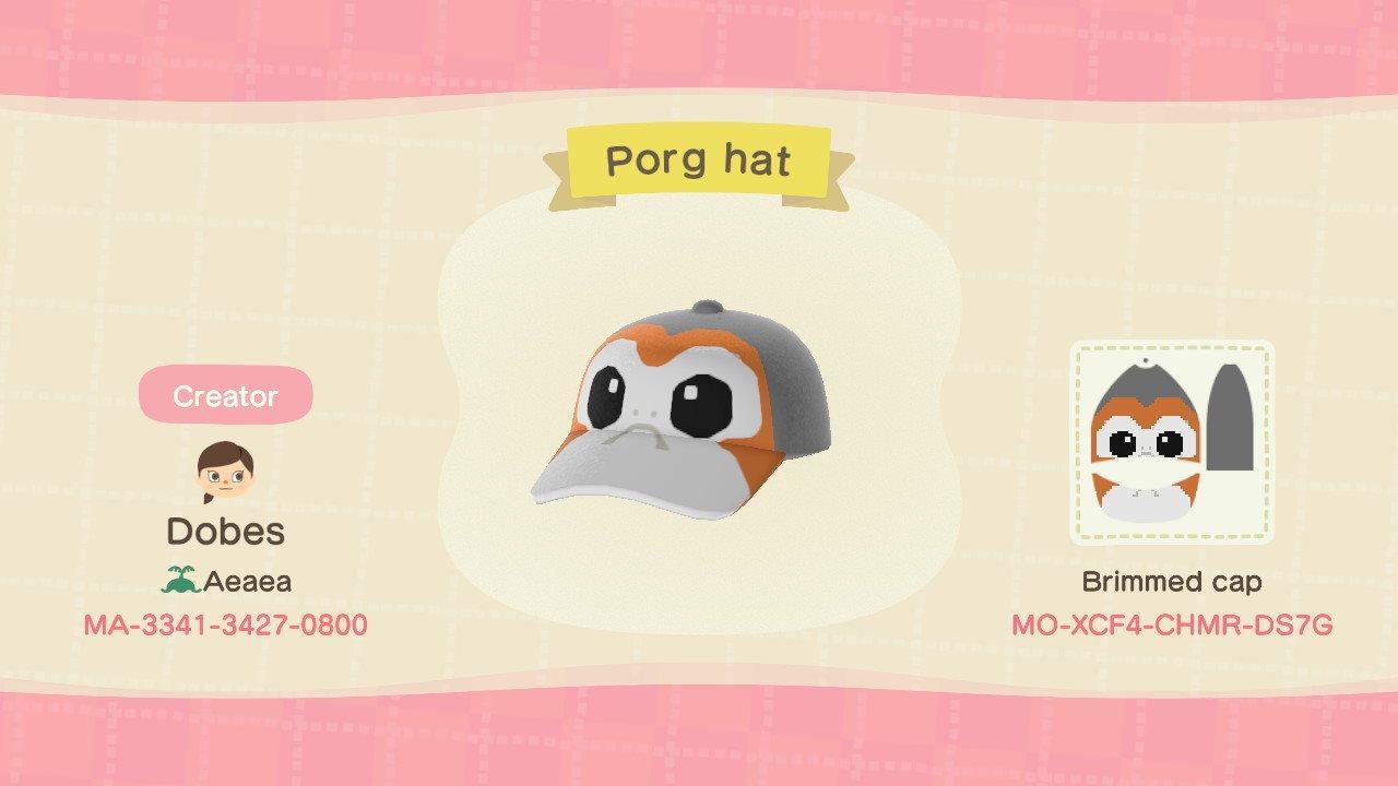 Animal Crossing Design Code: MO-XCF4-CHMR-DS7G Porg hat