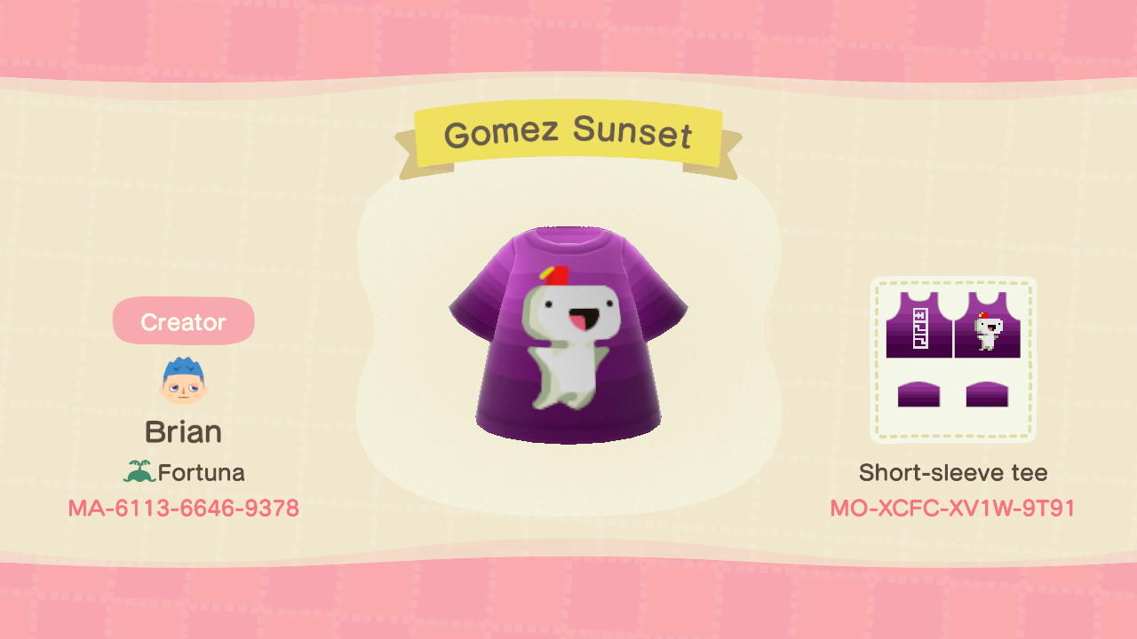 Animal Crossing Design Code: MO-XCFC-XV1W-9T91 Gomez Sunset