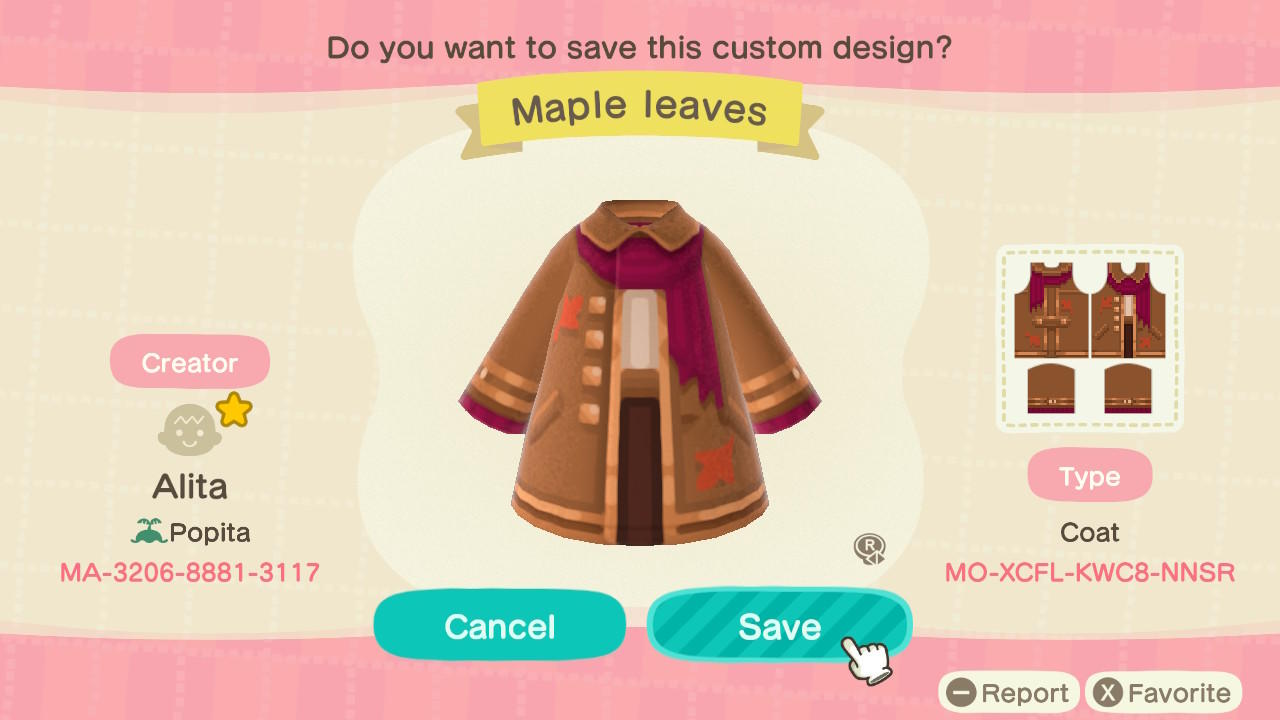 Animal Crossing Design Code: MO-XCFL-KWC8-NNSR Maple Leaves