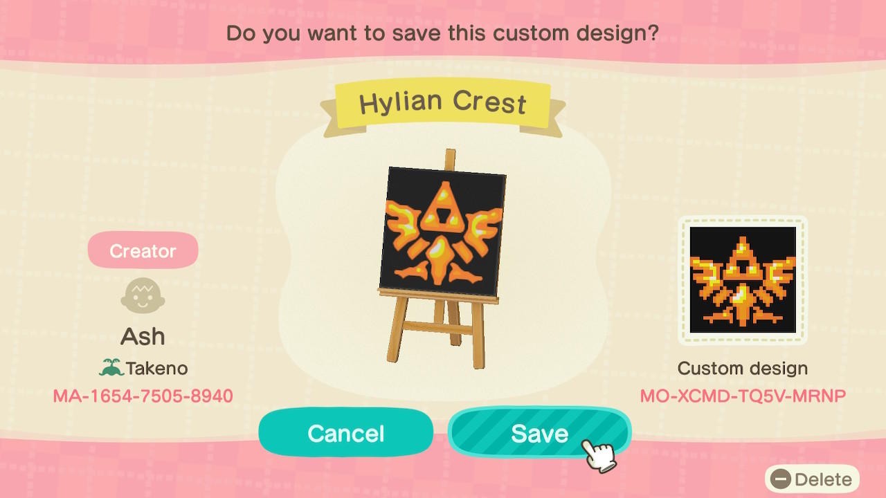 Animal Crossing Design Code: MO-XCMD-TQ5V-MRNP Hylian Crest