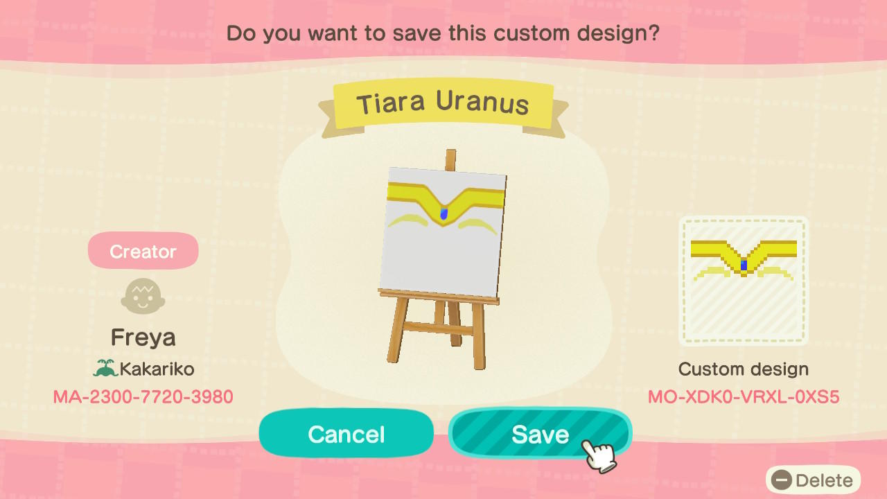 Animal Crossing Design Code: MO-XDK0-VRXL-0XS5 Sailor Uranus Tiara