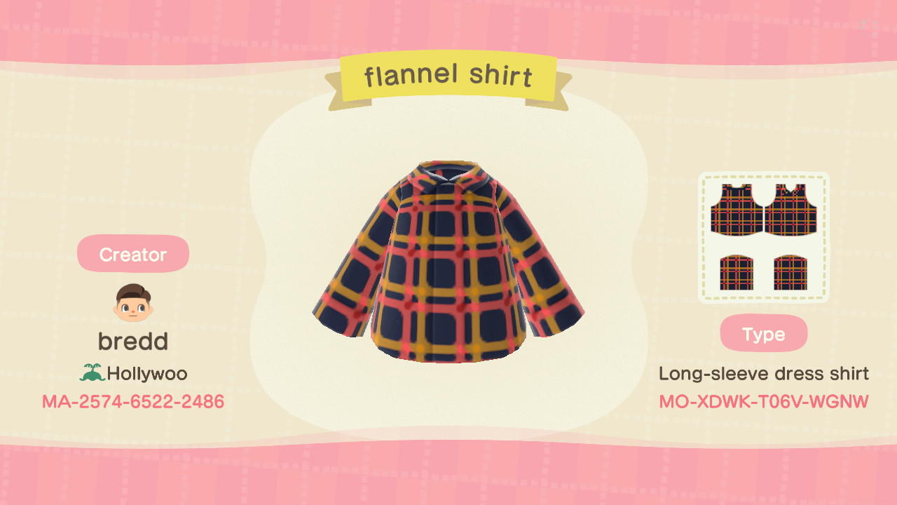 Animal Crossing Design Code: MO-XDWK-T06V-WGNW flannel shirt