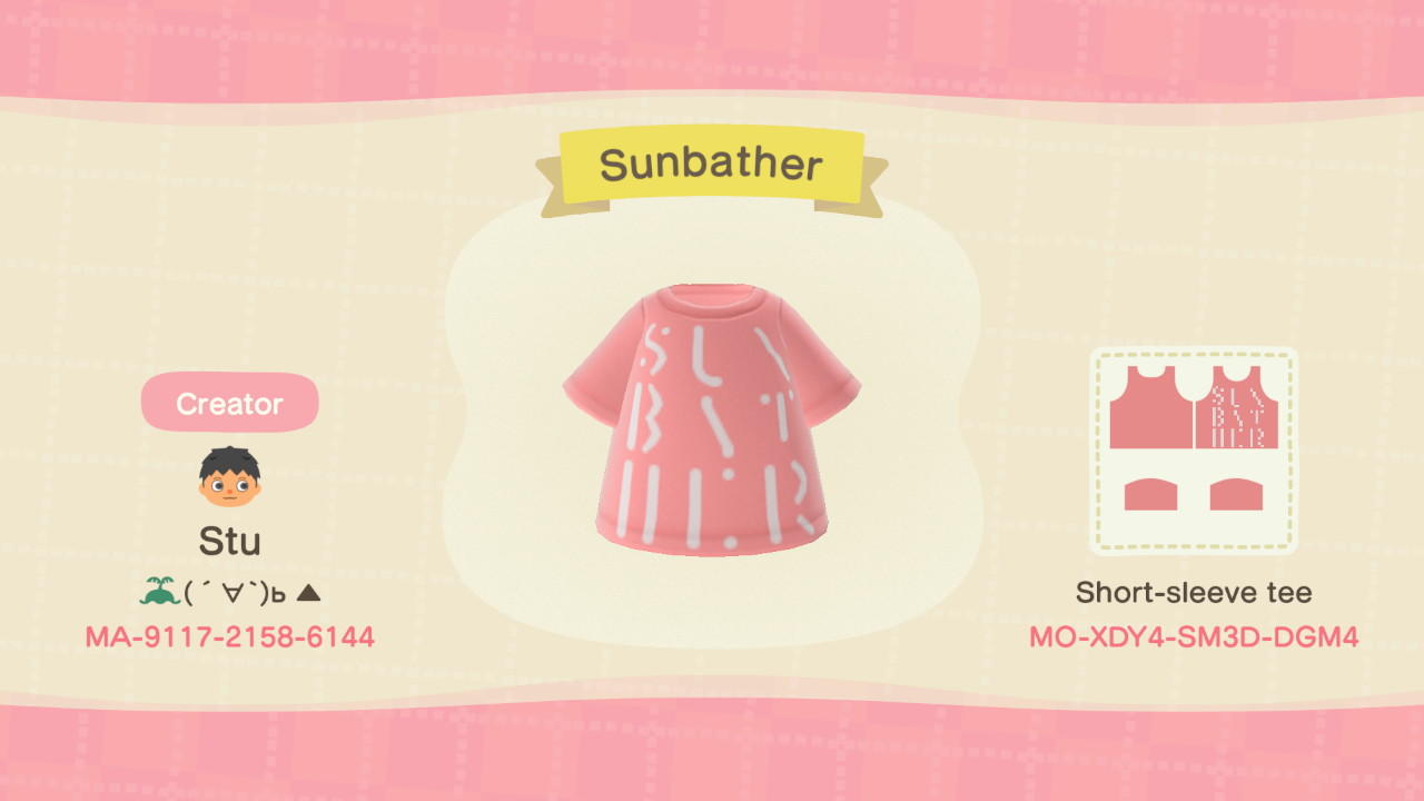 Animal Crossing Design Code: MO-XDY4-SM3D-DGM4 Sunbather