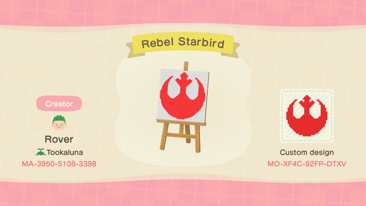 Animal Crossing Design Code: MO-XF4C-92FP-DTXV SW Rebel Alliance