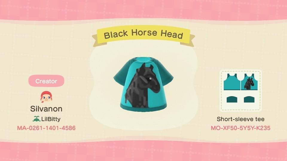 Animal Crossing Design Code: MO-XF50-5Y5Y-K235 Black Horse Head