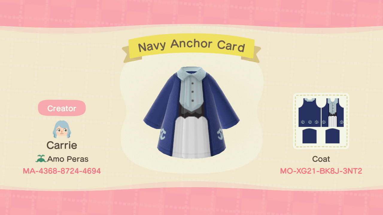 Animal Crossing Design Code: MO-XG21-BK8J-3NT2 Navy Anchor Card