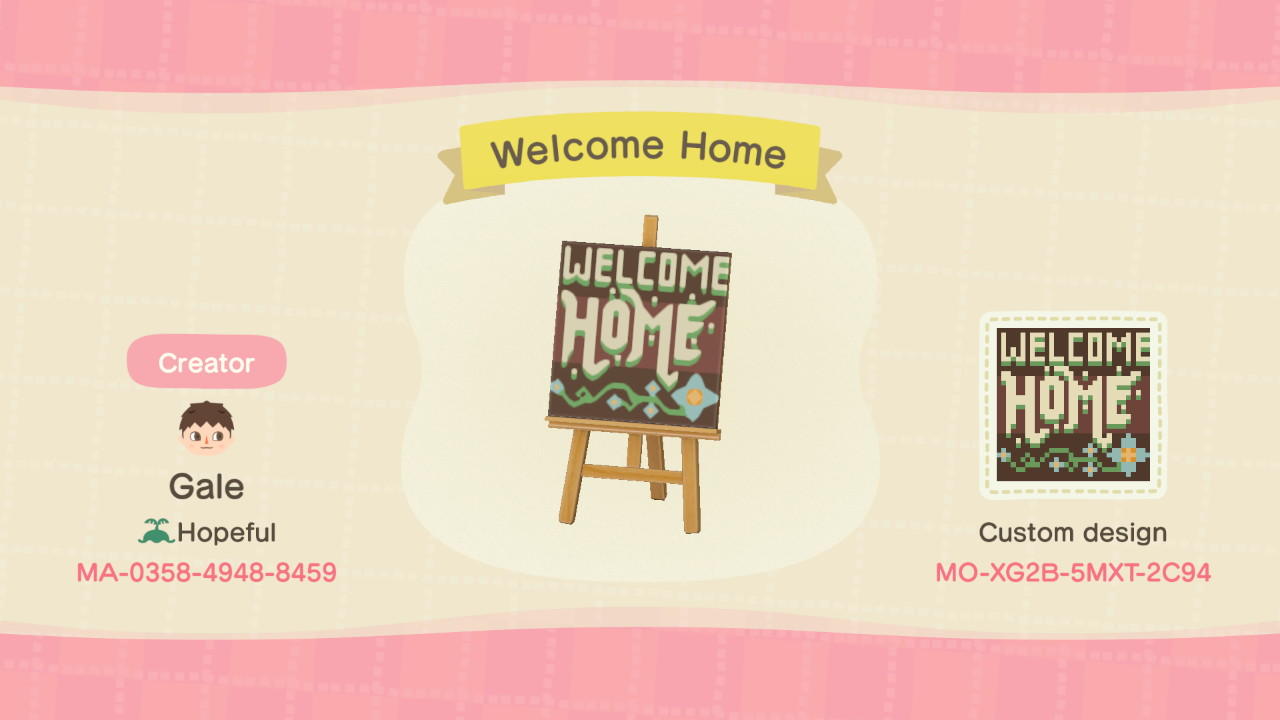 Animal Crossing Design Code: MO-XG2B-5MXT-2C94 Welcome Home