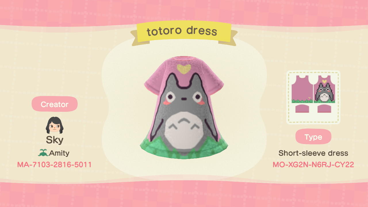 Animal Crossing Design Code: MO-XG2N-N6RJ-CY22 Totoro Dress