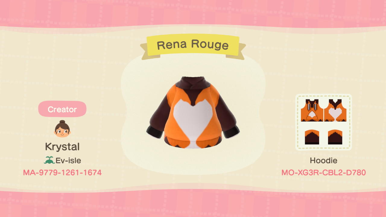 Animal Crossing Design Code: MO-XG3R-CBL2-D780 Rena Rouge