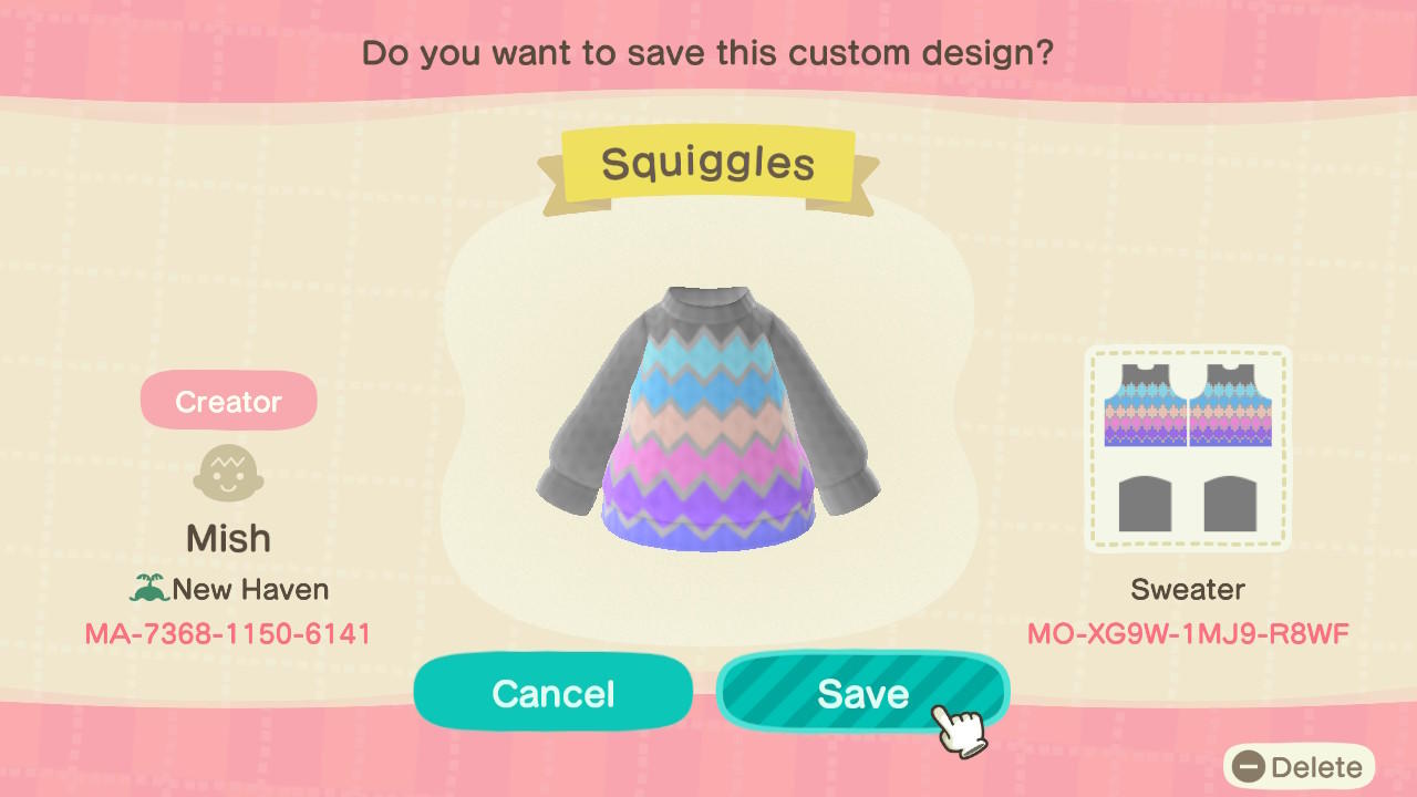 Animal Crossing Design Code: MO-XG9W-1MJ9-R8WF Squiggles