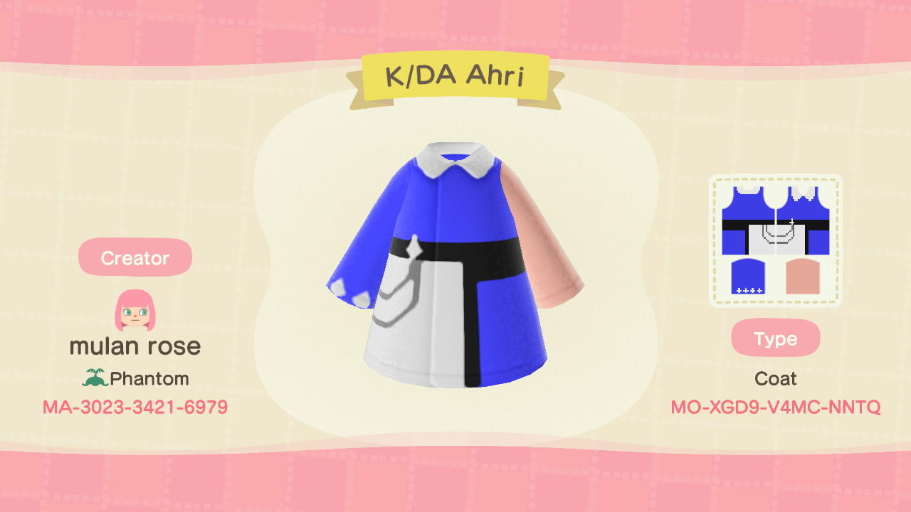 Animal Crossing Design Code: MO-XGD9-V4MC-NNTQ K/DA Ahri