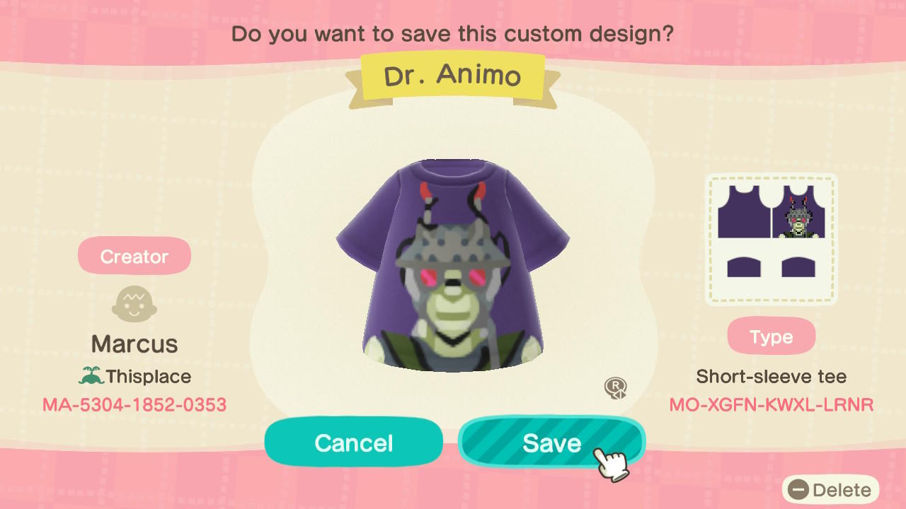 Animal Crossing Design Code: MO-XGFN-KWXL-LRNR Aloysius James Animo