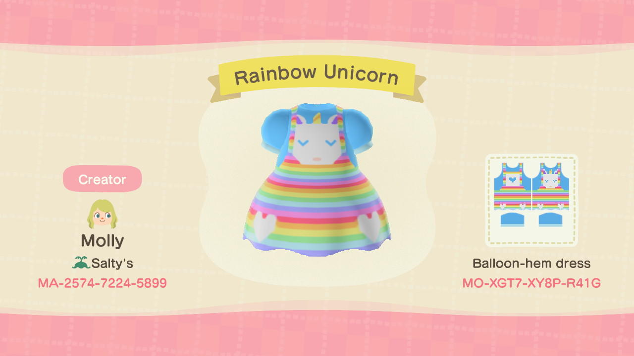 Animal Crossing Design Code: MO-XGT7-XY8P-R41G Rainbow Unicorn