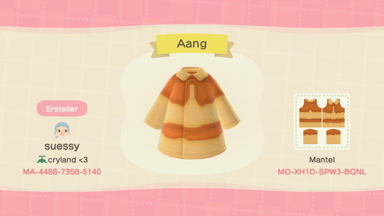 Animal Crossing Design Code: MO-XH1D-SPW3-BQNL Aang