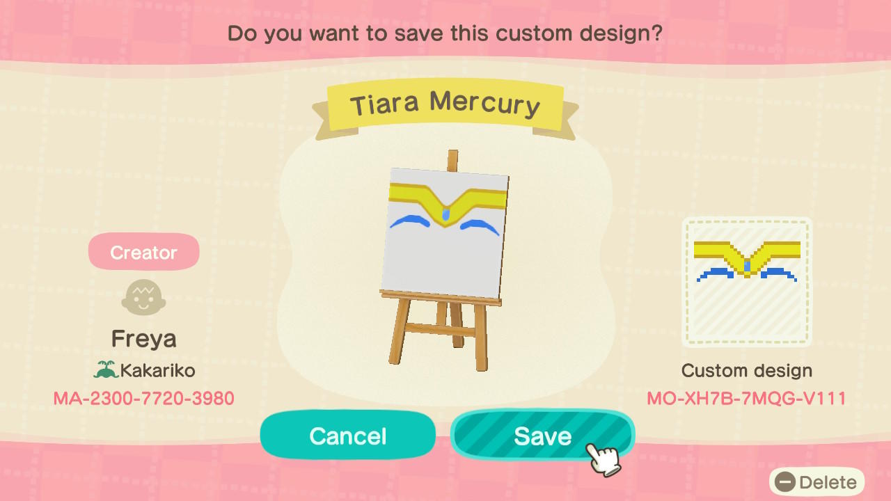 Animal Crossing Design Code: MO-XH7B-7MQG-V111 Sailor Mercury Tiara