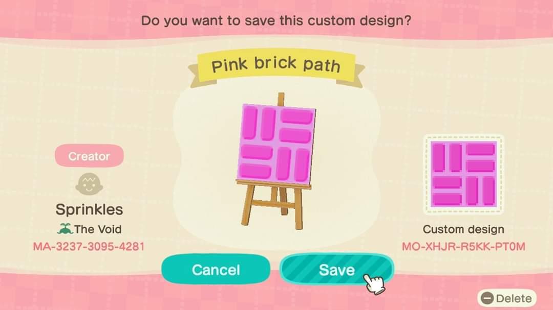 Animal Crossing Design Code: MO-XHJR-R5KK-PT0M Pink brick path