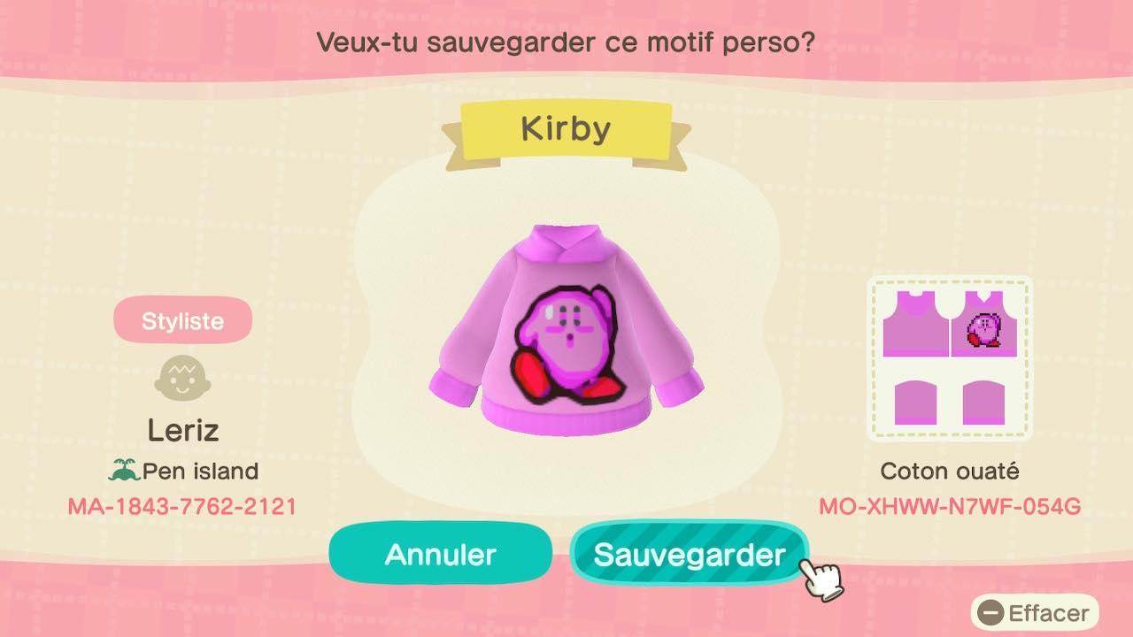 Animal Crossing Design Code: MO-XHWW-N7WF-054G Kirby Hoodie