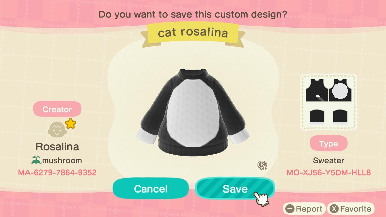Animal Crossing Design Code: MO-XJ56-Y5DM-HLL8 Cat Rosalina