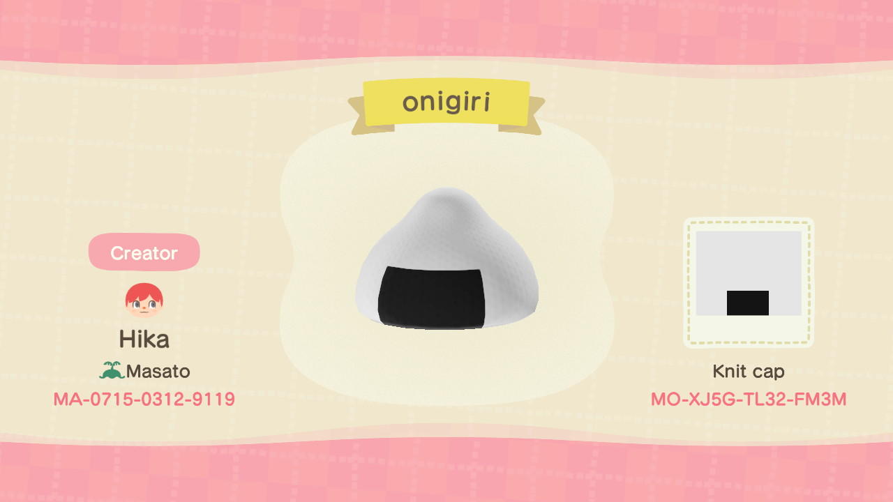 Animal Crossing Design Code: MO-XJ5G-TL32-FM3M onigiri