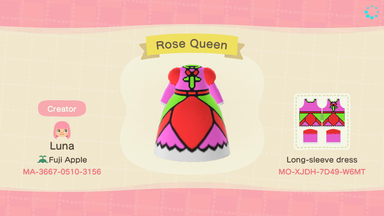 Animal Crossing Design Code: MO-XJDH-7D49-W6MT Rose Queen