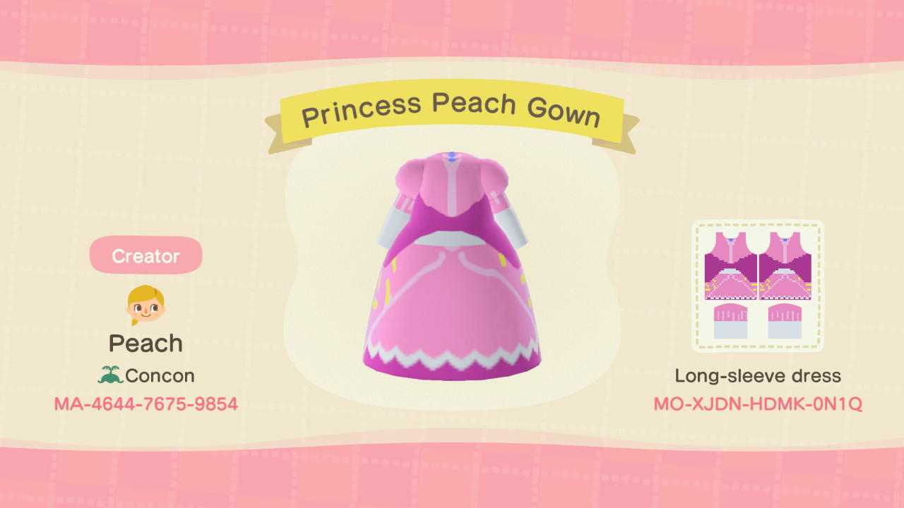 Animal Crossing Design Code: MO-XJDN-HDMK-0N1Q Princess Peach Gown