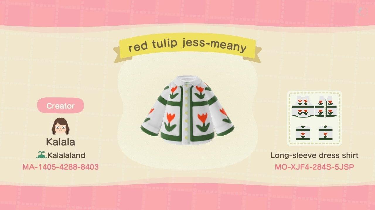 Animal Crossing Design Code: MO-XJF4-284S-5JSP Red Tulip Jess-Meany
