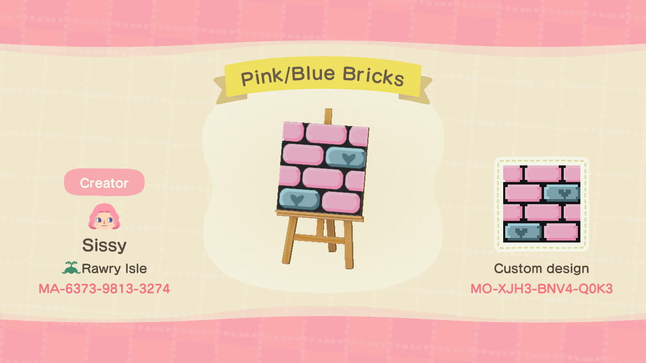 Animal Crossing Design Code: MO-XJH3-8NV4-Q0K3 Pink/Blue Bricks