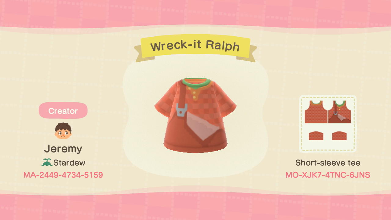 Animal Crossing Design Code: MO-XJK7-4TNC-6JNS Wreck-it Ralph Shirt