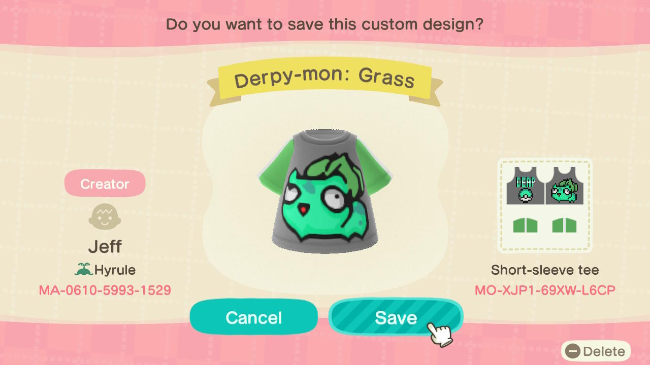 Animal Crossing Design Code: MO-XJP1-69XW-L6CP Derpy-mon: Grass