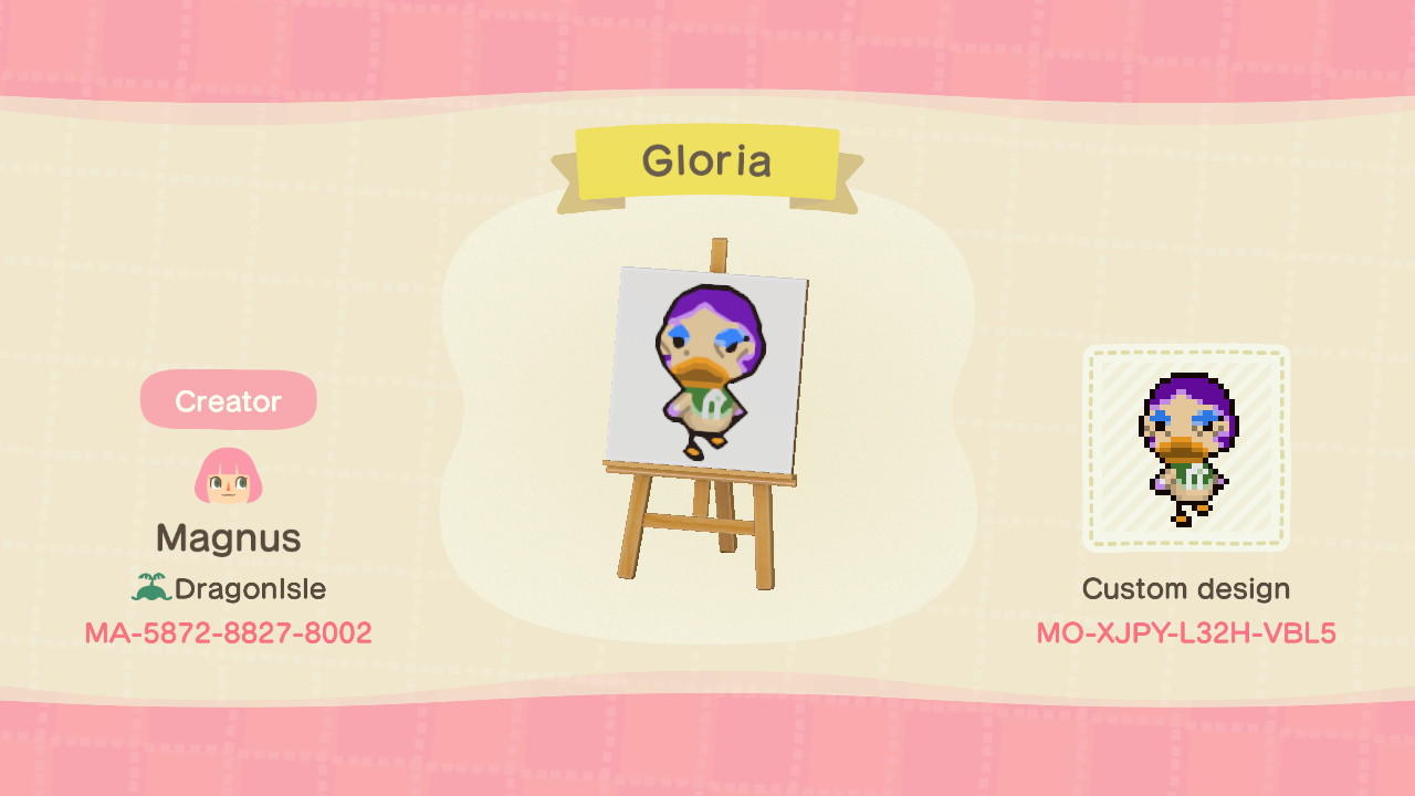 Animal Crossing Design Code: MO-XJPY-L32H-VBL5 Gloria Signpost