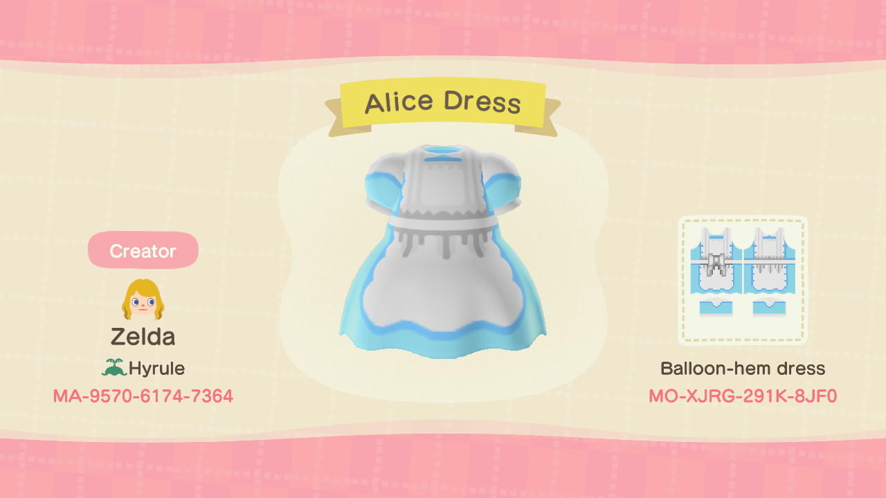 Animal Crossing Design Code: MO-XJRG-291K-8JF0 Alice Dress