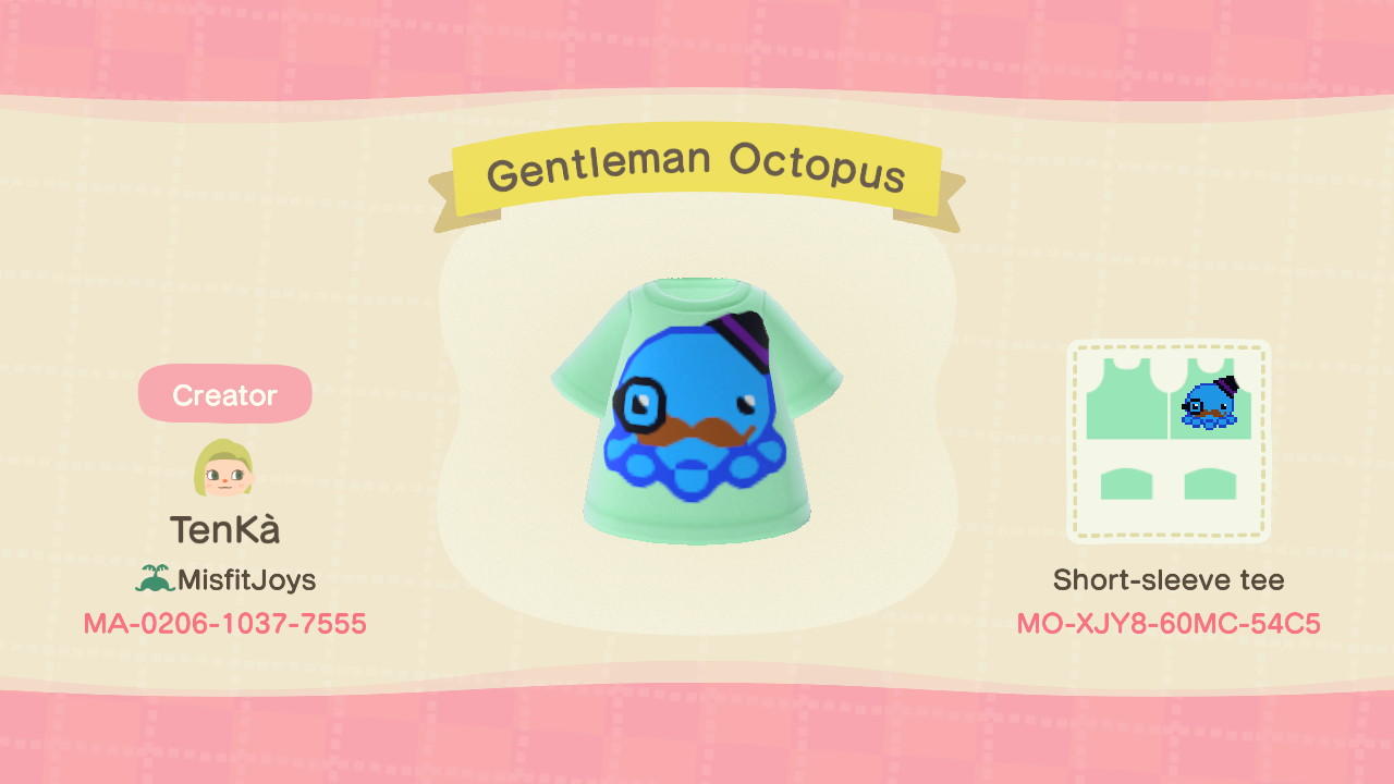 Animal Crossing Design Code: MO-XJY8-60MC-54C5 Gentleman Octopus