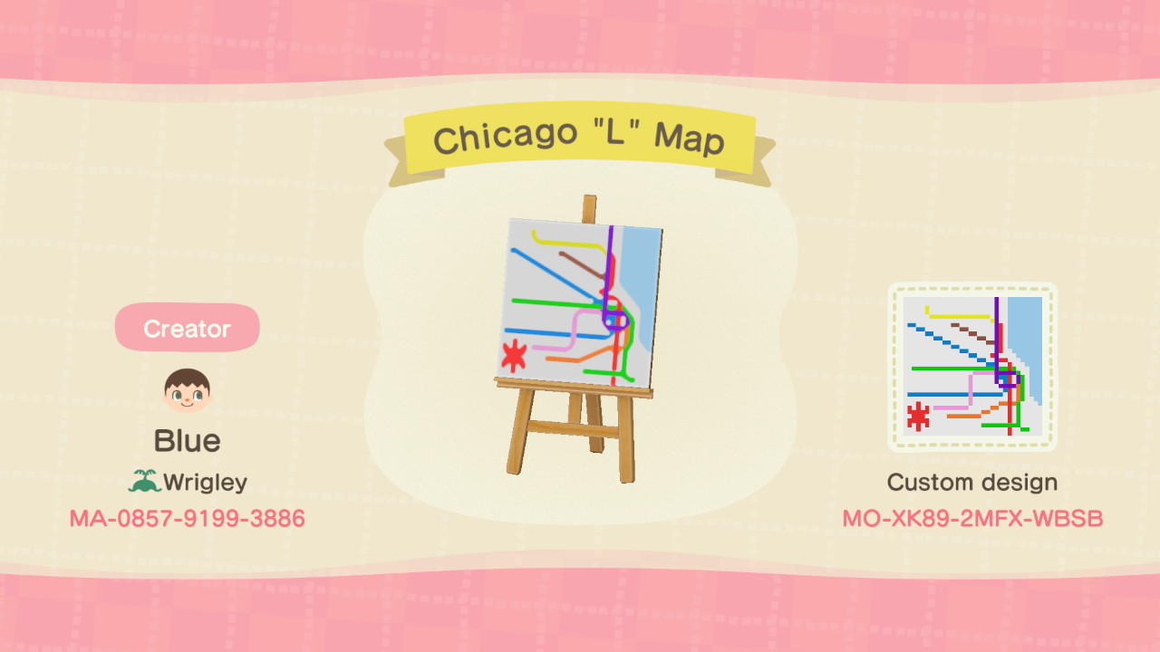 Animal Crossing Design Code: MO-XK89-2MFX-WBSB Chicago L Map