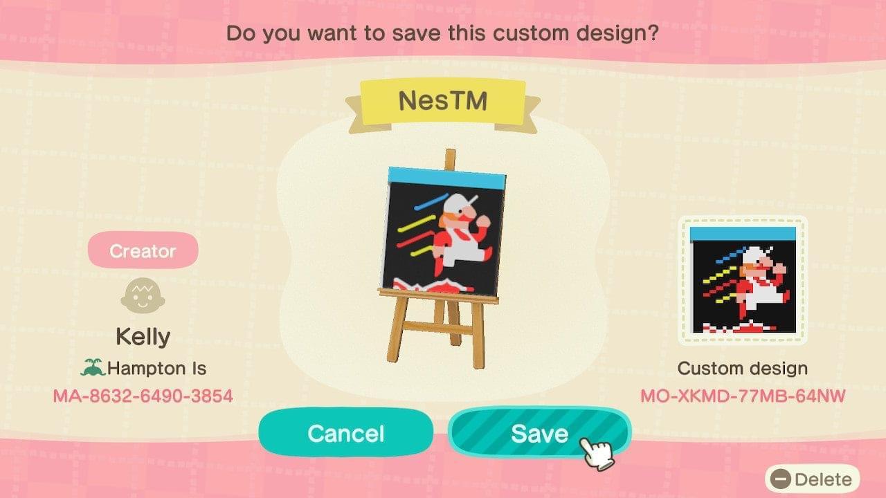 Animal Crossing Design Code: MO-XKMD-77MB-64NW Mario NES TM