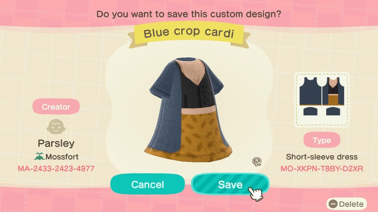 Animal Crossing Design Code: MO-XKPN-T8BY-D2XR Blue Crop Cardi