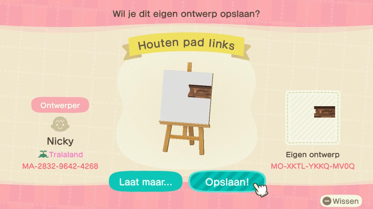 Animal Crossing Design Code: MO-XKTL-YKKQ-MV0Q Wood path left