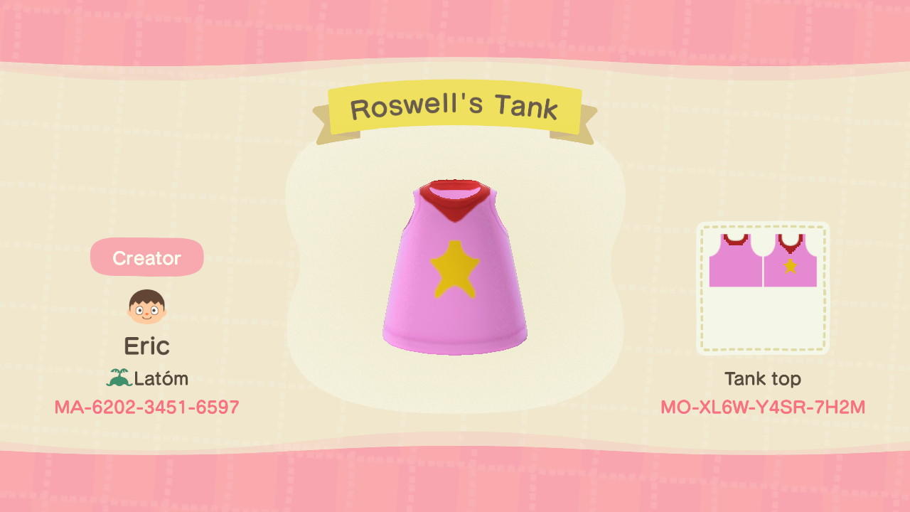 Animal Crossing Design Code: MO-XL6W-Y4SR-7H2M Roswell&#39;s Tank