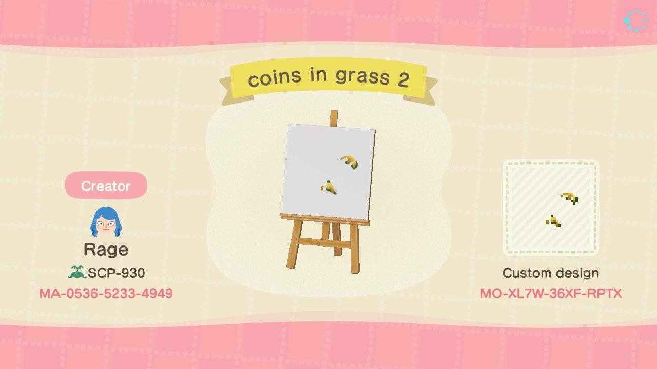 Animal Crossing Design Code: MO-XL7W-36XF-RPTX coins in grass 2