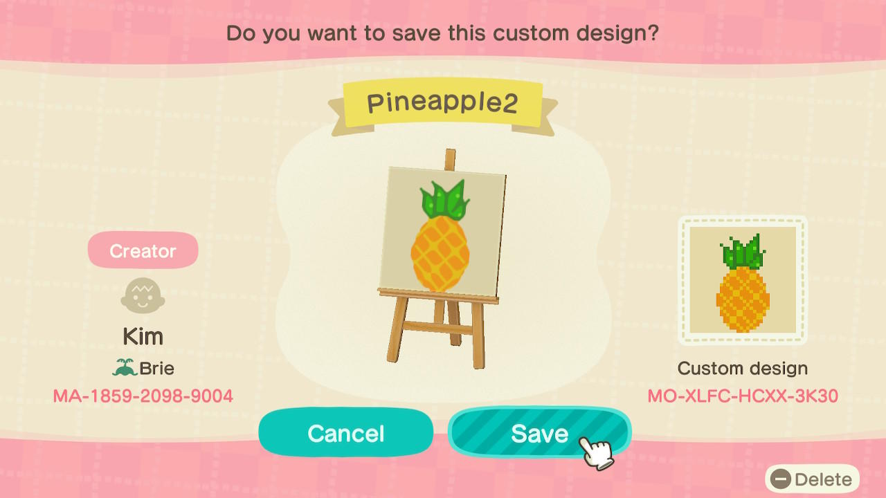 Animal Crossing Design Code: MO-XLFC-HCXX-3K30 Pineapple2